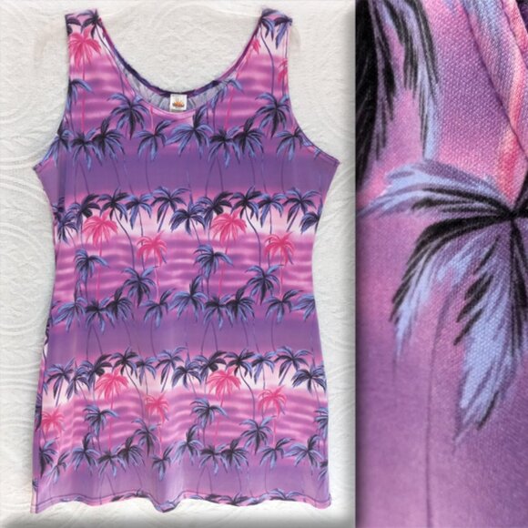 Mirasol Tank Style Mini Dress Or Tunic Top Colorful Palm Trees 2XL (T-391) - Picture 1 of 12
